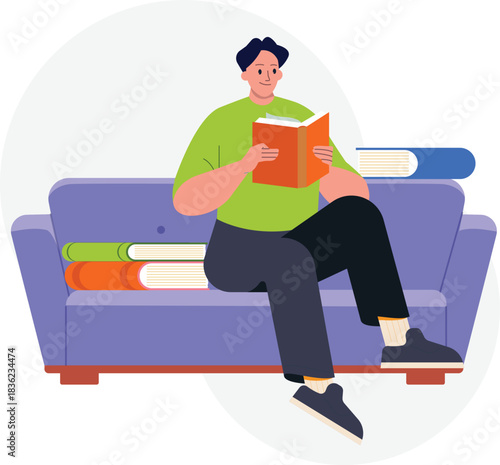 People vector illustrations in various activities of education, learning, reading book