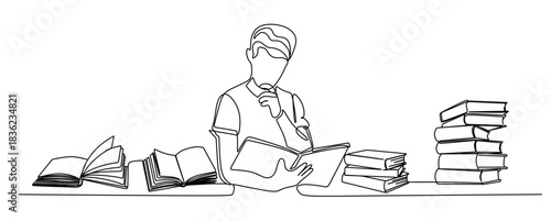 ne continuous single drawing line art flat doodle newspaper, book, magazine, read, man. Isolated image hand draw contour on a white background