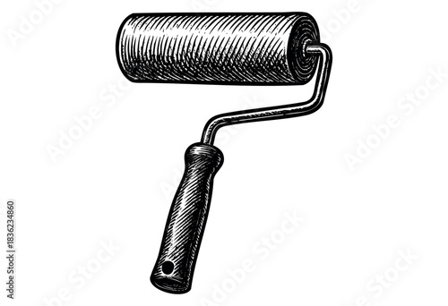 Vintage engraved illustration of a paint roller — stock vector.