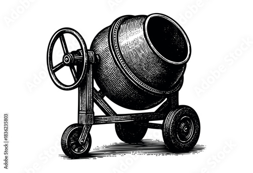 Vintage engraved illustration of a cement mixer — stock vector.