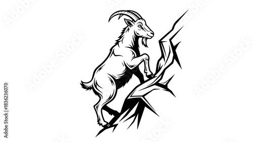 Majestic goat scaling steep cliff face with confidence and strength - perfect for powerful brand identity