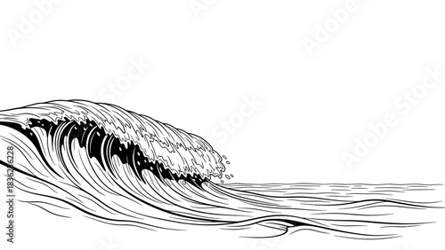 Dynamic black and white wave design conveying power and movement for ocean themed creative projects