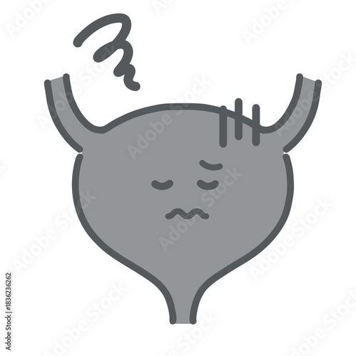 不健康な膀胱のキャラクターイラスト（不調・病気・ストレス）