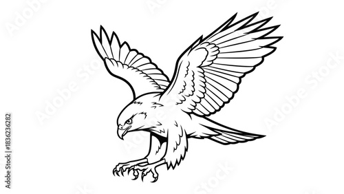 Powerful eagle swooping down, wings spread, ready to strike in bold monochrome design for tattoos or logos