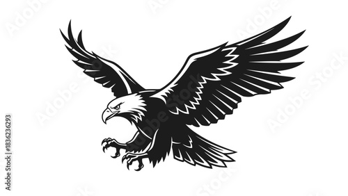 Majestic bald eagle soaring with outstretched wings elegant black and white design for patriotic themes and powerful branding