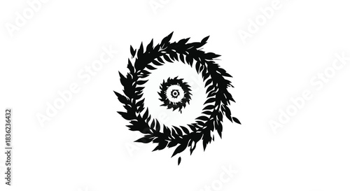 Abstract black floral spiral pattern creating a mesmerizing vortex effect