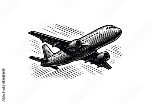 Vintage engraved illustration of an airplane — stock vector.