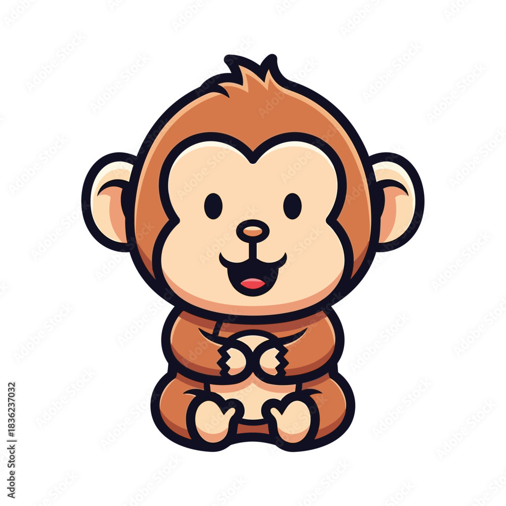 Fototapeta premium Adorable Cartoon Monkey Character with Big Eyes and Smiling Face.