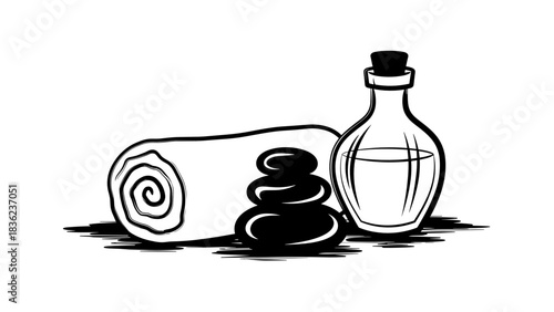 Hot stones beside towel and oil