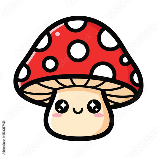 Cute Cartoon Mushroom with Red Cap and White Spots.