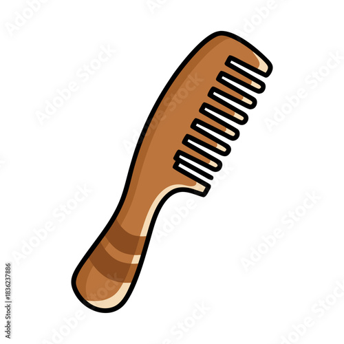 Minimalist Two Tone Wooden Comb With A Clean Sticker Style Design Vector Art Isolated On Black Background