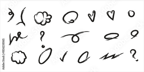 Hand drawn doodle elements set of abstract shapes and symbols on white