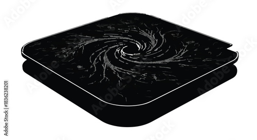 Abstract swirling vortex of light and energy on a dark, glossy surface