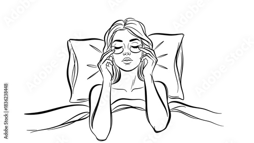 Woman applying eye patches in bed 