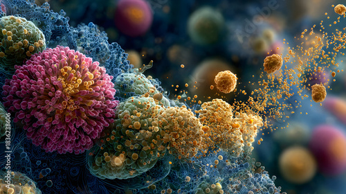 Cells of the Body, Pancreatic beta cells releasing insulin molecules in a scientific illustration.