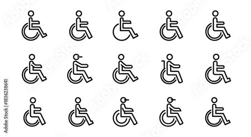 International accessibility icons featuring wheelchair user symbols for universal access design