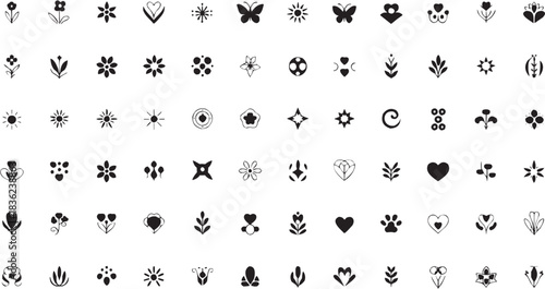 Star shape icon set. Vector glyph pictograms of decorative star, sparkle symbol, rating mark, cosmic shape, visual accent black silhouette