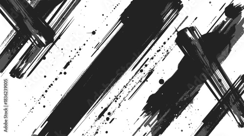 Abstract black brush strokes and ink splatters