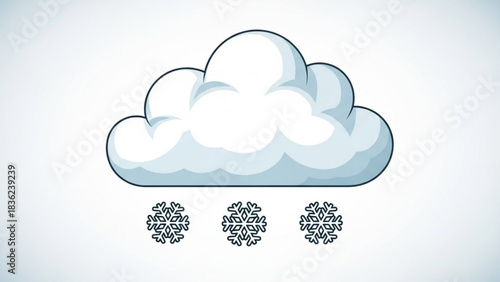 Cartoon winter cloud with snowflakes vector illustration for weather forecast and seasonal design needs
