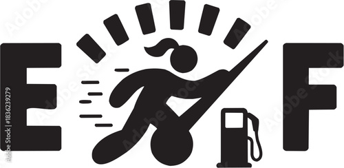 Fuel service icon set. Vector glyph pictograms of running person, fuel pump, energy symbol, gas station, motion mark black silhouette