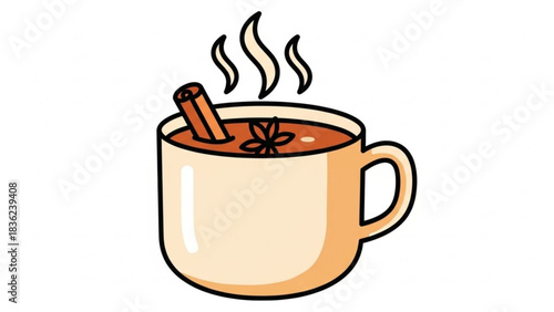 Hot spiced cider drink with cinnamon stick and star anise vector illustration for autumn and winter season 100