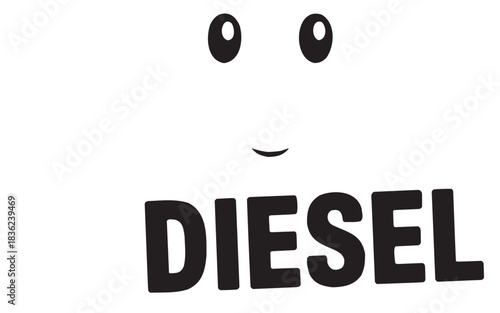 Diesel brand icon set. Vector glyph pictograms of smiley face, text label, fuel symbol, playful design, character mark black silhouette