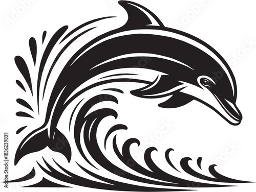 Diving dolphin icon set. Vector glyph pictograms of dolphin, water splash, ocean dive, marine motion, sea creature black silhouette