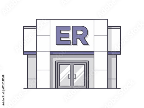 Modern Emergency Room Entrance With ER Signage And Double Doors Representing Medical Care And Hospital Services