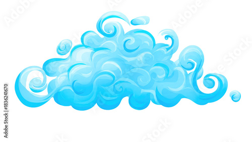 A whimsical, stylized blue cloud featuring intricate swirls and gradients, ideal for decorative or cartoon designs. background removed