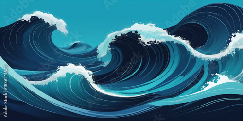 Elegant layered blue waves creating a calm abstract atmosphere through smooth curves and clean gradients.
