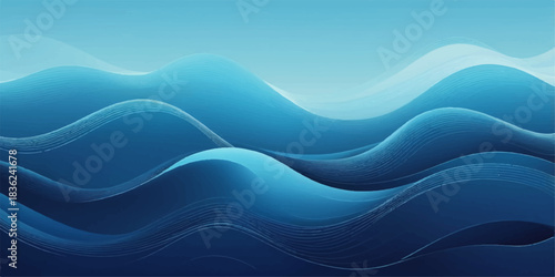 Curved layered blue waves blending in a calm gradient design that feels balanced and modern.