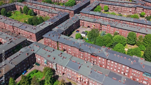 Aerial view of the historic Nikiszowiec District in Katowice, Poland