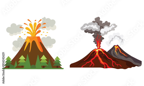 Volcano Eruption Vector Art – Colorful Lava and Magma Mountain Illustrations