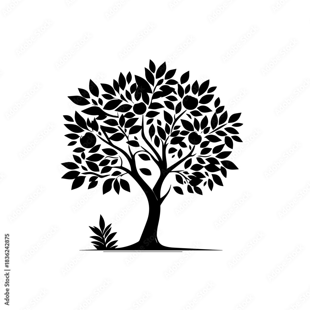 Obraz premium Orange Tree with Lush Leaves and Ripe Citrus Fruits Vector Illustration
