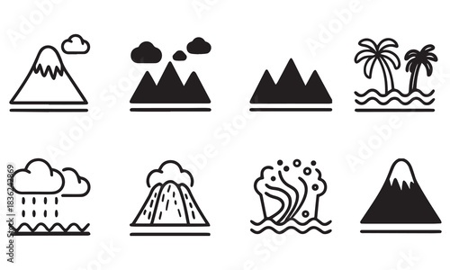 Volcano Eruption Vector Art – Colorful Lava and Magma Mountain Illustrations