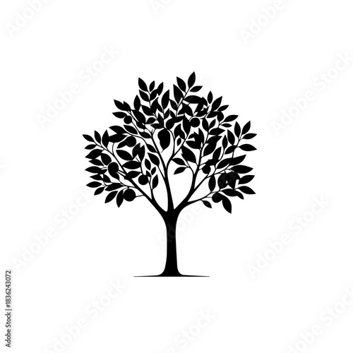 Ripe Orange Tree with Lush Leaves Vector Illustration
