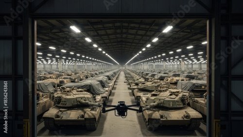 Neutral Tank Storage with Drone Inspection in Gray Warehouse