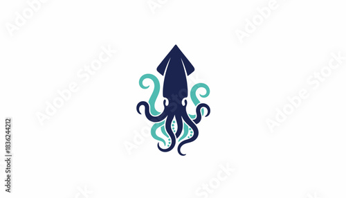 A stylized illustration of a squid with tentacles, in shades of blue and teal, on a white background.