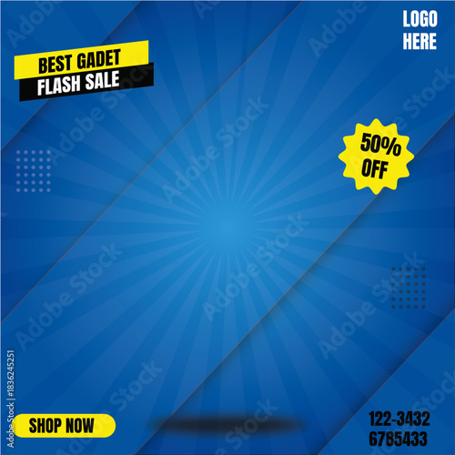 Graphic background with "BEST GADET FLASH SALE" text and "50% OFF" discount.