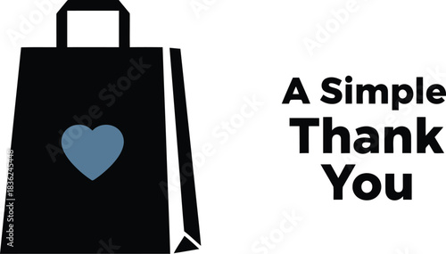 Simple thank you shopping bag with heart icon appreciation gift concept