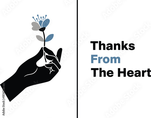 Elegant hand offers delicate flower with thanks from the heart text gratitude appreciation design