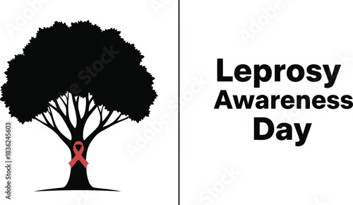 World leprosy day awareness tree with red ribbon symbolizing hope and support