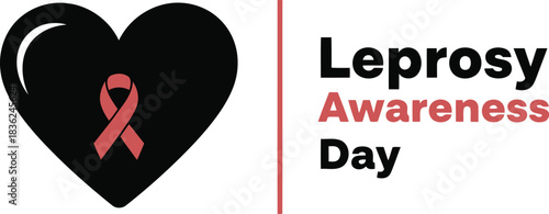 Leprosy awareness day heart symbol with red ribbon global health campaign