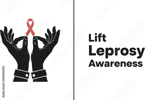 World leprosy day awareness hands holding red ribbon symbolizing hope and support for leprosy eradication