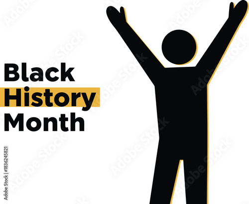 Black history month celebration empowered silhouette with raised arms inspiring unity and pride