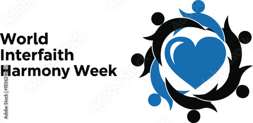 World interfaith harmony week logo design unity diversity and compassion symbolized by heart and people circle