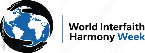 World interfaith harmony week logo hands embracing globe symbolizing unity peace and global understanding