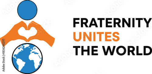 Fraternity unites the world global unity love and connection symbol with earth and heart hands