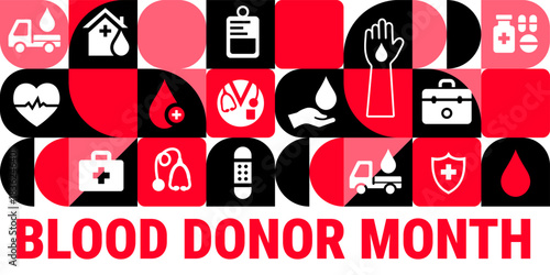 blood donor month Geometric shape pattern background, banner, card or poster design template is observed every year during January, to raise awareness about the mission. Vector illustration.
