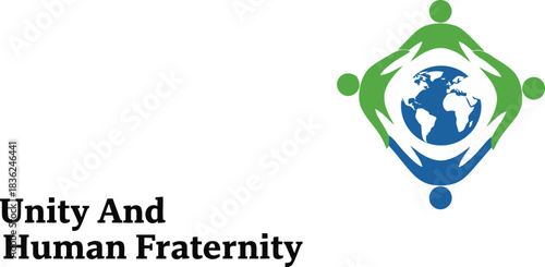 Unity and human fraternity logo global connection diversity cooperation peace support people holding hands around earth